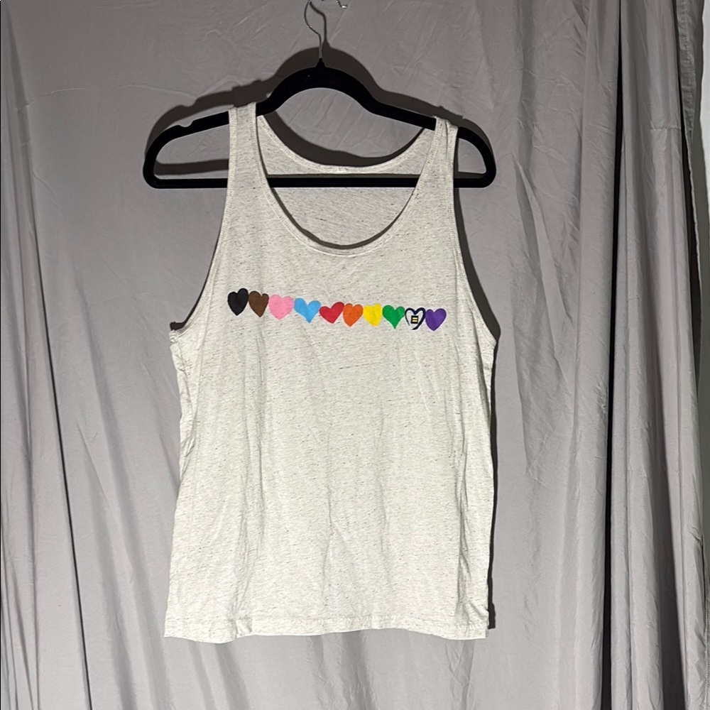 White Tank Top with Colorful Heart Design